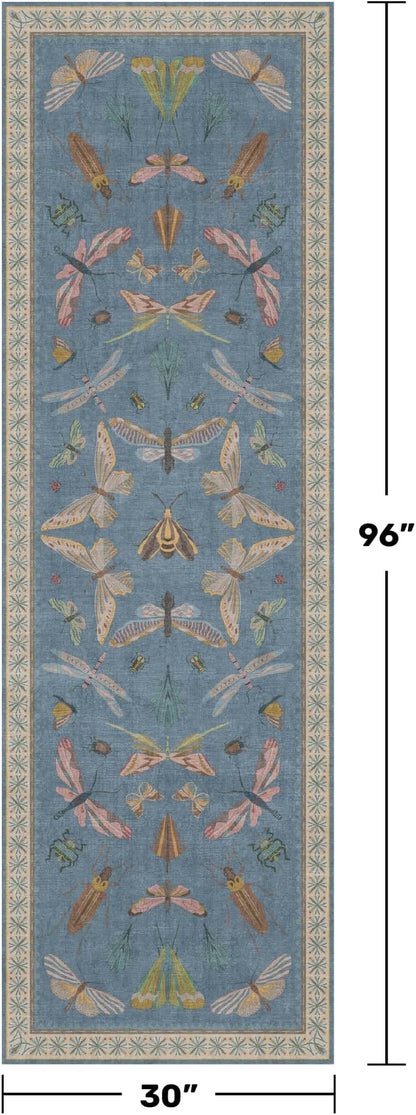 Blue Insect 2'6'' Wide 8' Long Hallway Runner Rug - Image 2