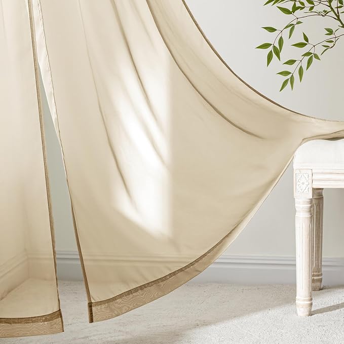 MIULEE Beige Sheer Curtains 96 Inches Long 4 Panels 42 x 96 Inches | Light - Image 6