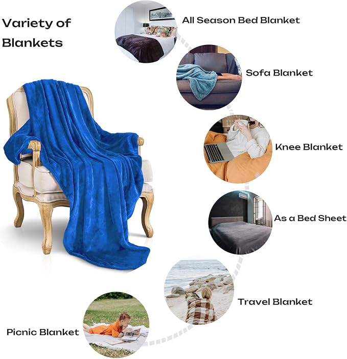 Royal blue Fleece Plush Throw Blanket 108"x90"for Couch Fuzzy Cozy Flannel | - Image 4