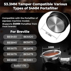 IKAPE Coffee Products, 53MM Espresso Tamper, Premium Barista Coffee Calibrated Tamper with Spring Loaded, 100% Stainless Steel Tamper Compatible with 54MM Breville Bottomless Portafilter (Black)