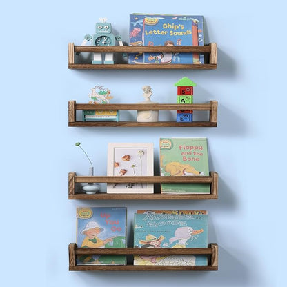 Nursery Room Shelves Set of 4, Wood Floating Book Shelves - Image 4
