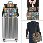 Ethnic Mexican Colorful Flowers Plaid Coffee Maker Carrying Bag, Coffee Machine Travel Storage Tote Bag Compatible with K-Mini or K-Mini Plus, Portable Single Serve Coffee Brewer Case with Pockets