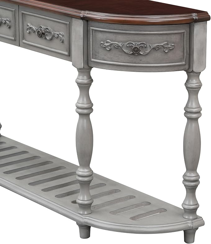Retro Wood Curved Entryway Console Table 52-Inch Half Moon Hall Entryway Sofa - Image 6