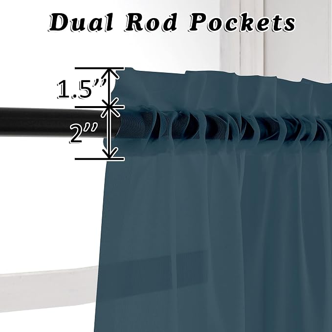 Dusty Blue Sheer Curtains 36 inches Long, Short Kitchen Window Treatment Solid - Image 2