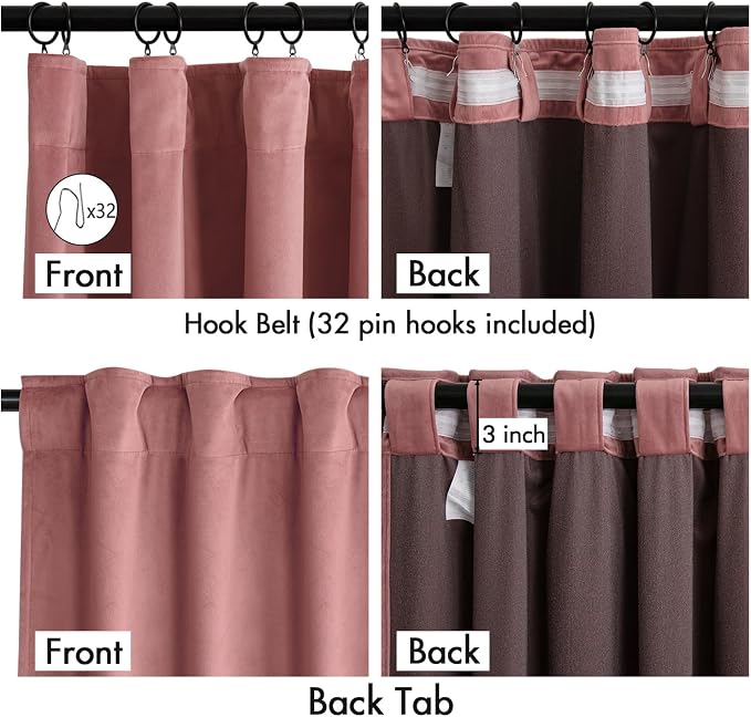 MIULEE Velvet Curtains 50W x 108L 2 Panels Dusty Rose Blackout Curtains | - Image 3