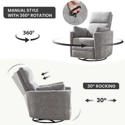 Manual Recliner 360°Swivel Glider Rocking Chair, Upholstered Nursery Adult - Image 4