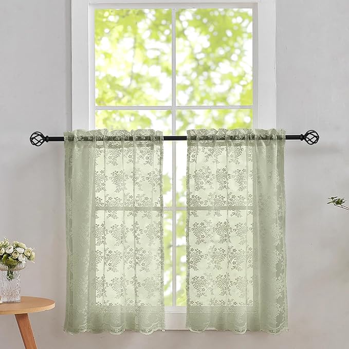 YJ YANJUN Vintage Lace Curtains 30 Inch Length-Victorian Floral Pattern Boho by YJYANJUN