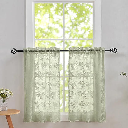 YJ YANJUN Vintage Lace Curtains 36 Inch Length-Victorian Floral Pattern Boho by YJYANJUN