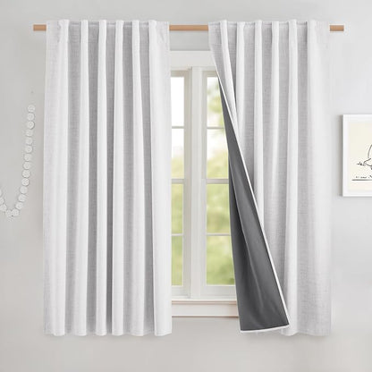 NICETOWN Short 100% Blackout Curtains 63" Long, Burlap Linen Drapes by NICETOWN