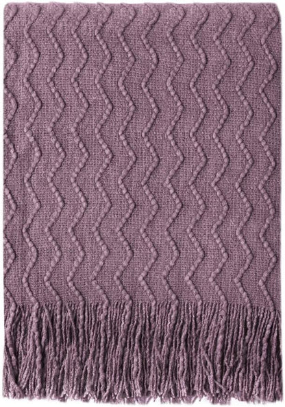 BOURINA Dark Lavender Throw Blanket 50 x90 Inches Textured Solid Soft Sofa by BOURINA