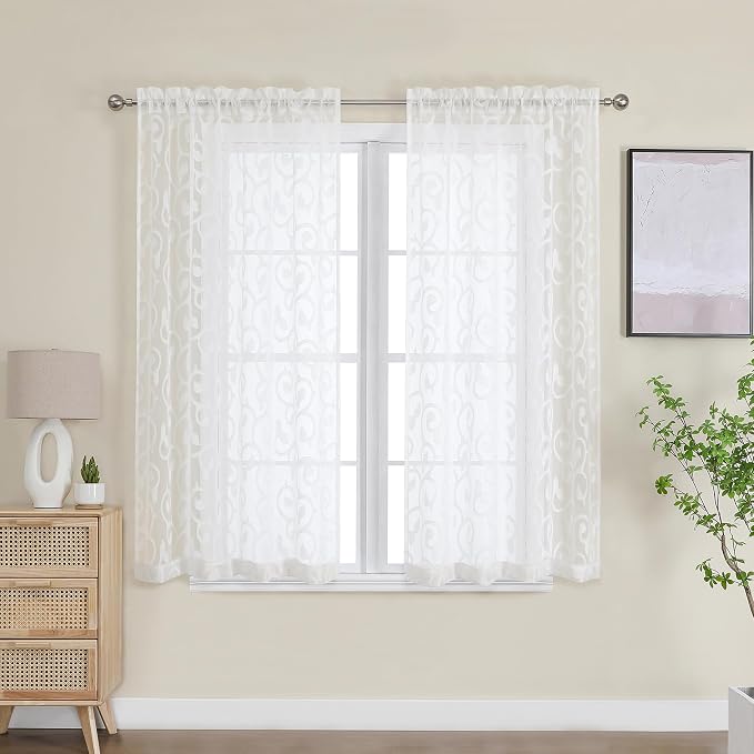 Furman Ivory Sheer Curtains 54 Inch Length 2 Panels Set - Image 2