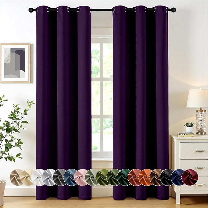 MIULEE Blackout Curtains for Bedroom 2 Panel 40 x 72 Inch Long Royal Purple | by MIULEE