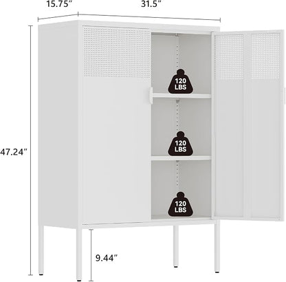 Metal Storage Cabinet, 2 Door TV Stand, Metal Mesh Accent Cabinet, Magnetic - Image 3
