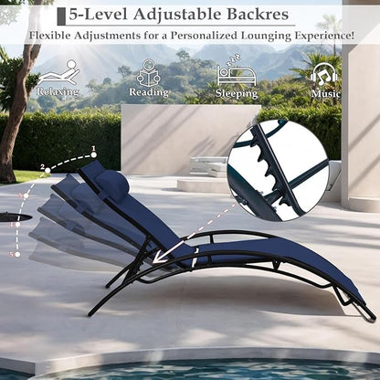 EROMMY Outdoor Chaise Lounge Set of 3, Reclining Patio Chairs - Image 5