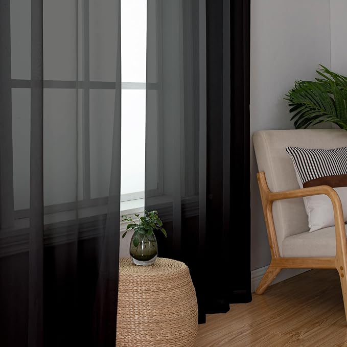 Simplebrand Black Sheer Curtains 120 Inches Long, Extra Long Rod Pocket Solid - Image 5