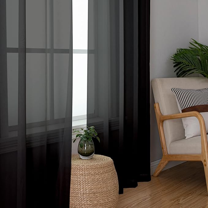 Simplebrand Black Sheer Curtains 90 Inches Long, Light Filtering Rod Pocket - Image 5