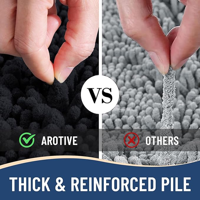 Arotive Luxury Chenille Bathroom Rug Mat, Extra Soft Thick Absorbent Shaggy Bath Rugs, Non-Slip Machine Wash Dry, Plush Bath Mats for Bathroom, Shower and Tub, 47x17, Black