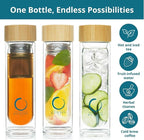 Pure Zen Tea Infuser Bottle - Insulated Glass Bottle for Loose Leaf Infusions - Tea Tumbler with Infuser - Portable Travel Mug for Infused Water - Thermos with Diffuser on the Go - 15 oz