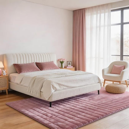 Dusty Rose Rabbit Striped Plush Rug 3'x5', Fluffy Faux Fur Shaggy Area Rug - Image 2