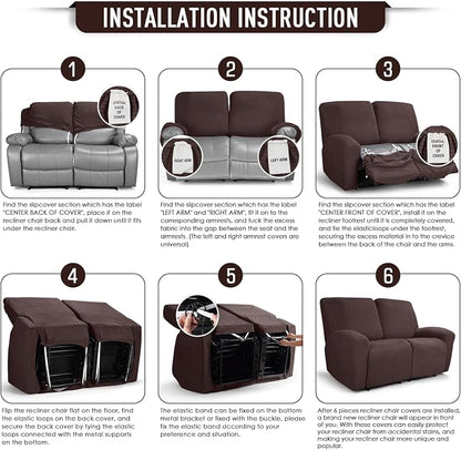 TAOCOCO Recliner Loveseat Slipcover, 6 Pieces Dual Recliner Sofa Covers - Image 6
