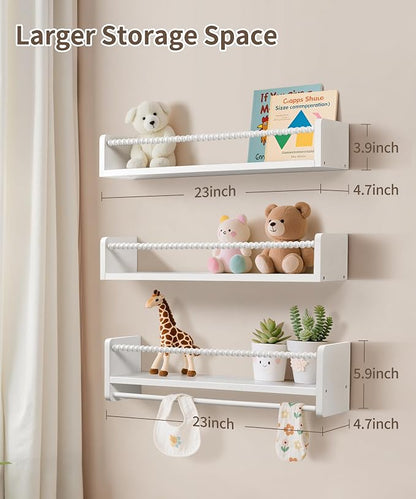 Maxpeuvon 23 Inch Kids Bookshelves Set of 3, Natural Wooden Floating Shelves - Image 2