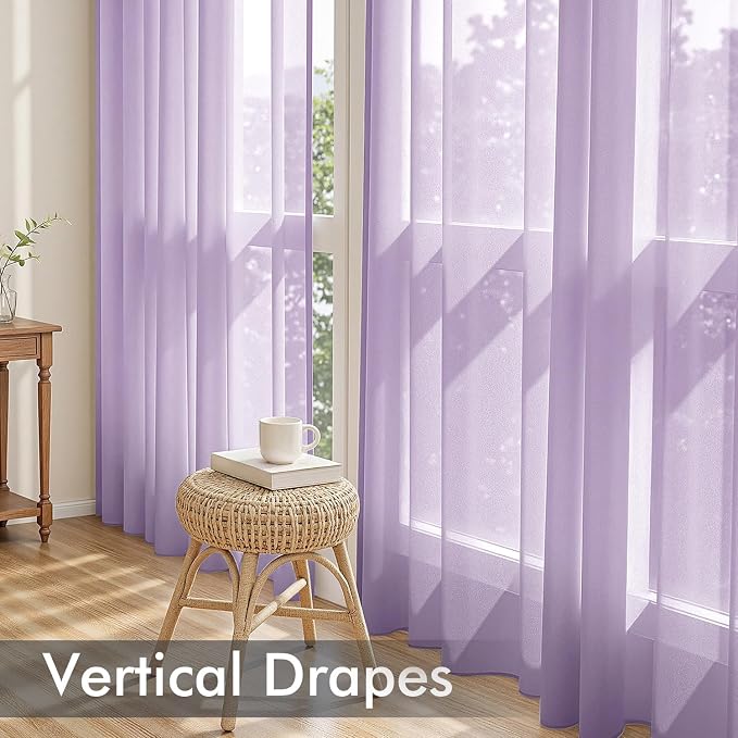 MIULEE Light Purple Sheer Curtains 96 Inches Long 4 Panels 42 x 96 Inches | - Image 5