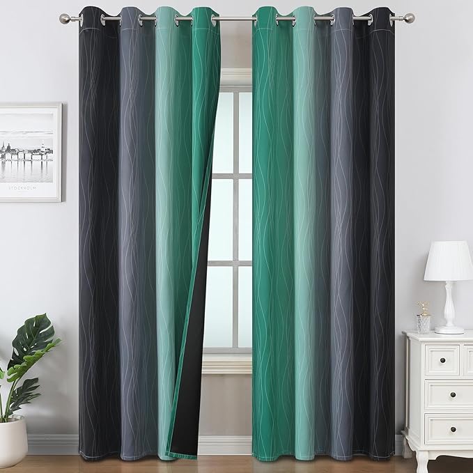 Black and Green Ombre Blackout Curtains 102 Inches Long | Curtains by ESTELARTEXTILER