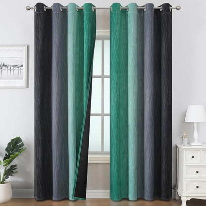 Black and Green Ombre Blackout Curtains 108 Inches Long | Curtains by ESTELARTEXTILER