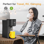 Mini Hot and Iced Coffee Maker Single Serve, for K Cup and Ground, 6 to 14 Oz Brew Sizes, with Recipe Book, for Home, Travel, RV, Office and Dorm, Classic Black (2.0 Version)
