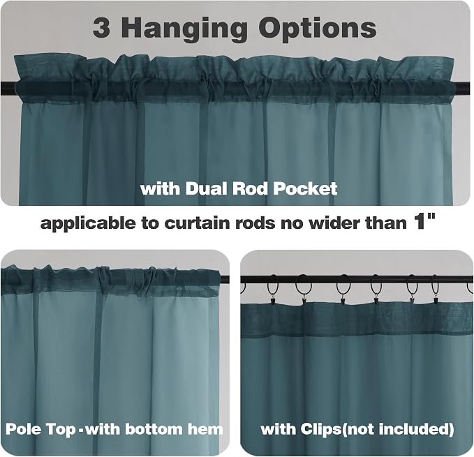 Chyhomenyc Stone Blue Sheer Curtains 72 Inch Length 2 Panels, Light Filtering - Image 2