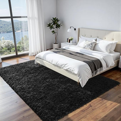 8x10 Fluffy Shag Area Rugs for Living Room Bedroom: Soft Plush Carpet Black | - Image 3