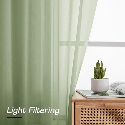 Simplebrand Light Green Sheer Curtains 84 Inches Long 2 Panels, Light Filtering - Image 6