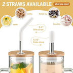 Kodrine Tumbler with Lid and Straw, 24 oz Glass Tumbler with Handle, Iced Coffee Cup Boba Smoothie Cup, Coffee Tumbler Water Tumbler Cups with Bamboo Lid Home Office Tumblers, White