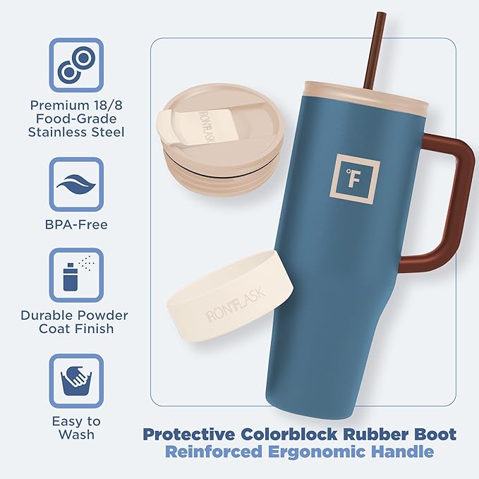 IRON °FLASK Co-Pilot Insulated Mug w/Boot, Straw & Flip Cap Lids - Cup Holder Bottle for Hot, Cold Drink - Leak-Proof - Water, Coffee Portable Travel Mug - Dream Sunset, 40 Oz