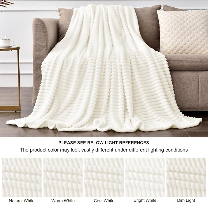 BEDELITE 3D Ribbed Jacquard Cream Full Size Blankes - Image 5