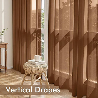 MIULEE Dark Brown Sheer Curtains 63 Inches Long 4 Panels 42 x 63 Inches | Light - Image 5