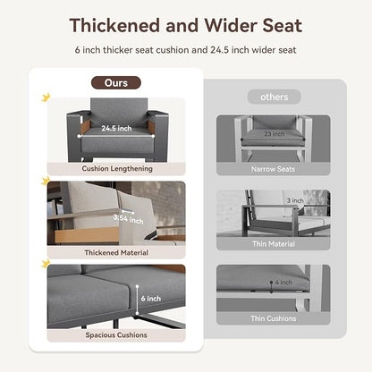 Aoxun Aluminum Outdoor Patio Furniture Set, 2 Seats Metal Sectional Patio - Image 5