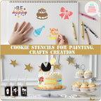 JULBEAR Birthday Cookie Stencils, 36 Pieces Reusable Coffee Decoration Stencils Templates Tools for Cookies Baking Painting Dessert Decoration DIY Birthday Party Decor