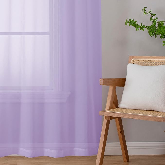 Chyhomenyc Lilac Sheer Curtains 72 Inch Length 2 Panels, Light Filtering Soft - Image 8