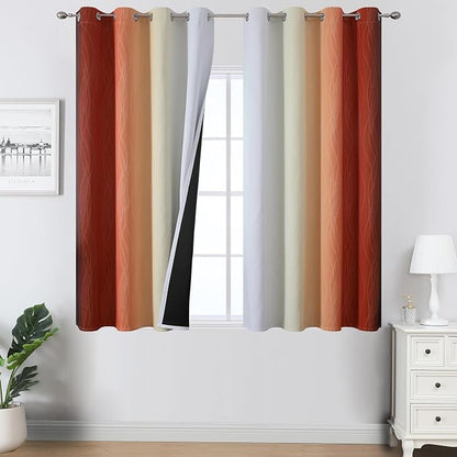 Burnt Orange and Greyish White Ombre Blackout Curtains 52Wx54L Inch Long | by ESTELARTEXTILER