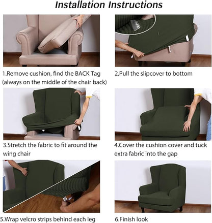 Turquoize Wingback Chair Covers 2 Piece Wing Chair Slipcover Stretch Slipcovers - Image 6