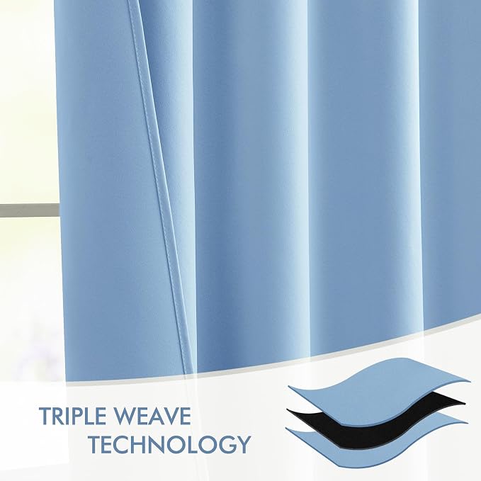 MIULEE Sky Blue Back Tab Blackout Curtains 52x120 Inch Long 2 Panels Set | Rod - Image 7