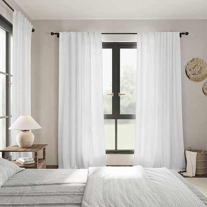 White Linen Curtains for Living Room Farmhouse Light Filtering Semi Sheer Linen - Image 7
