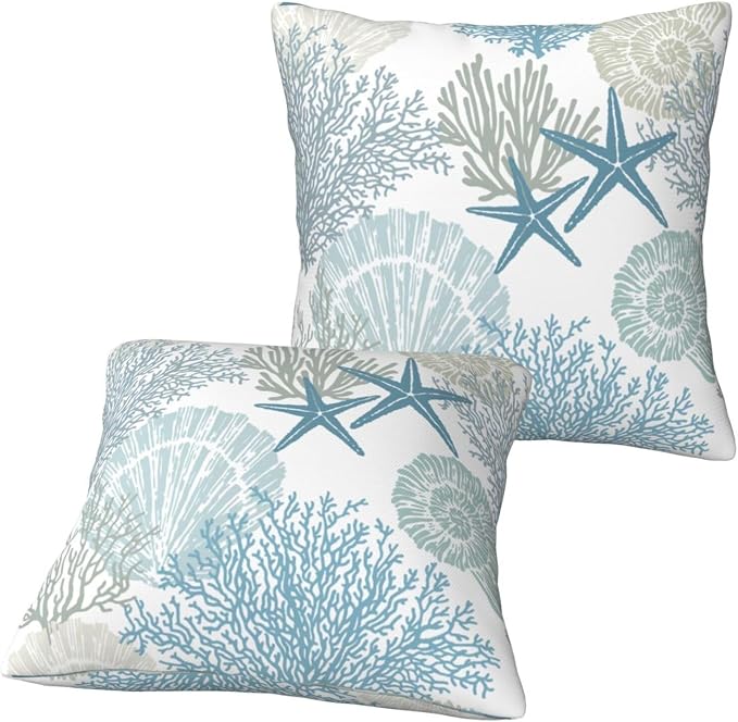 Nautical Coastal Beach Pillow Covers 16x16 Set of 2, Ocean Themed Seashell - Image 9