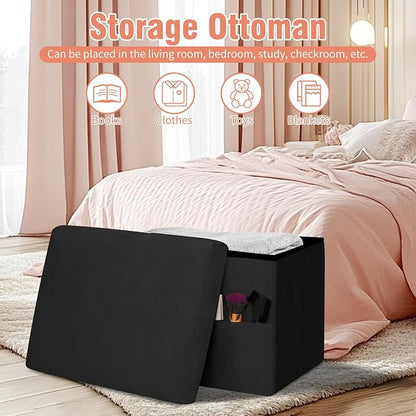 Small Ottoman with Storage, Folding Foot Rest Stool with Thicker Furry Padded - Image 4