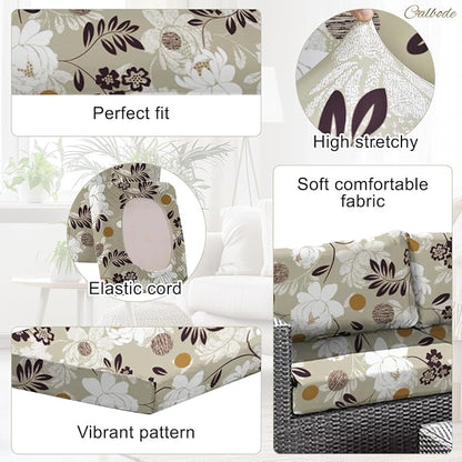 CALBODE 12 Pcs Waterproof Patio Cushion Covers, Floral Printed Stretch Outdoor - Image 3