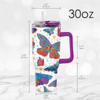 RainCaper 18/8 Stainless Steel Insulated Water Tumbler with Straw | 30oz, BPA-Free, Double Wall for Hot & Cold | Travel-Friendly, Cup Holder Ready (Laurel Burch Mariposas)