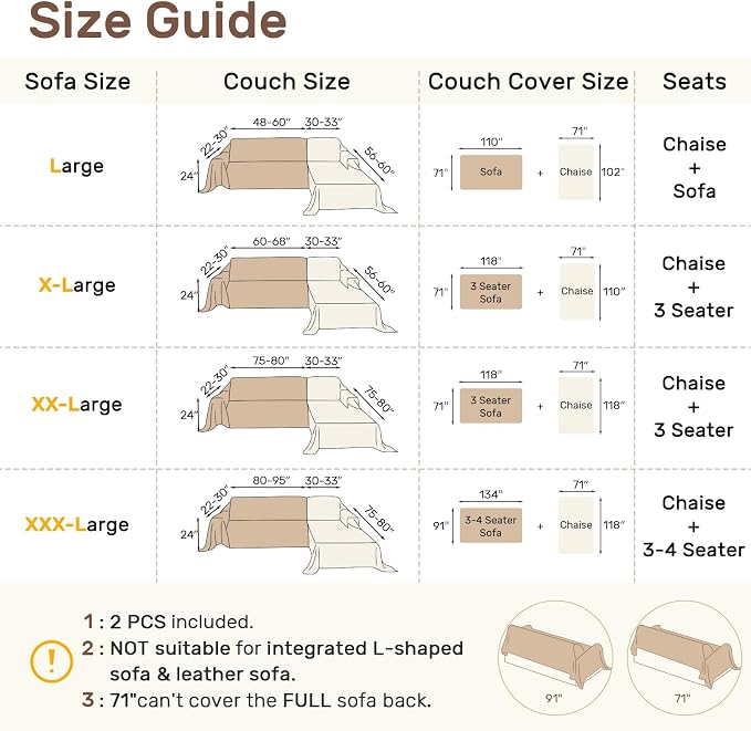 2 Pieces Sectional Couch Covers L Shaped Cover XXXL Dark Gray | Thick Washable - Image 2