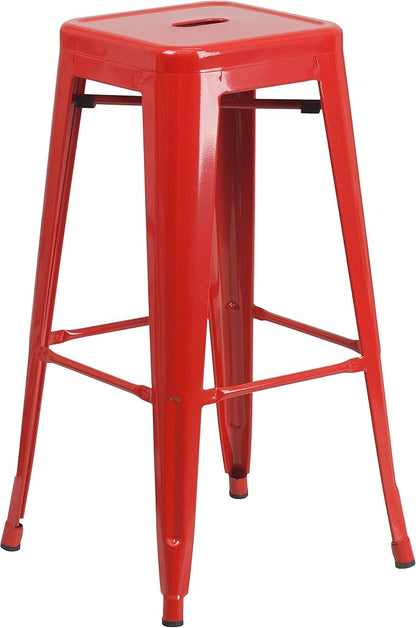 Flash Furniture Commercial Grade 30" High Backless Red Metal Indoor-Outdoor by FlashFurniture
