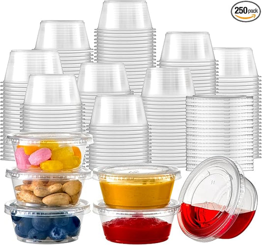Fit Meal Prep 250 Pack 3.25 oz Jello Shot Cups with Lids, Disposable Souffle Portion Cups for Sauce